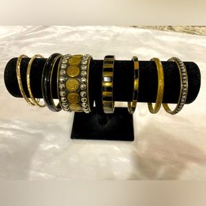 8 Brass/Black/Silver tone costume Bangle Bracelets.